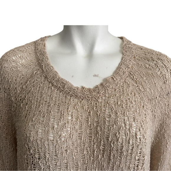 Eileen Fisher Organic Cotton Sweater | Neutral Oatmeal | Open Knit | Women Large - Picture 6 of 12